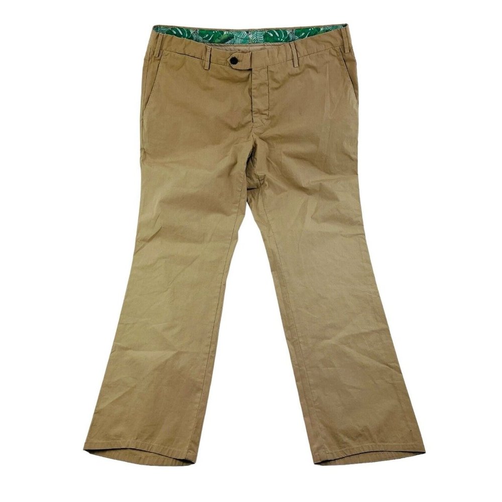 Trillion Brown Flat Front Cotton Stretch Pants Mens Size 35X29